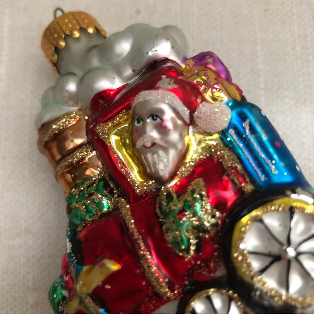 Vintage‎ Glass Santa Engine Train Christmas Ornament